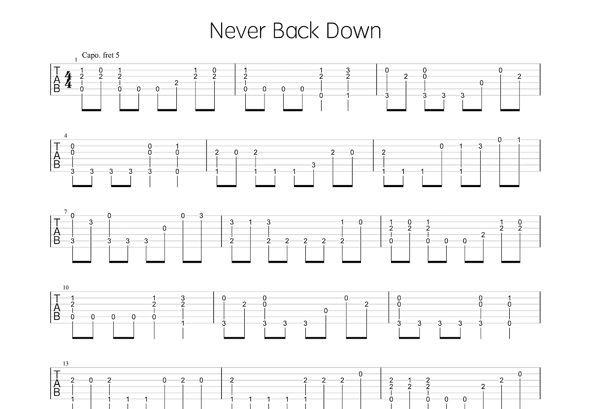 Never Back Down吉他谱预览图