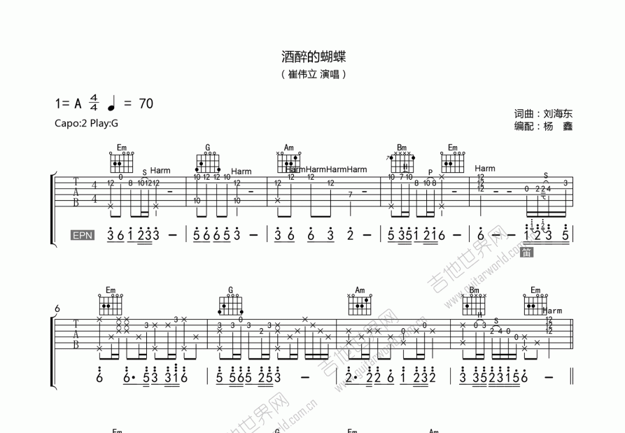 酒醉的蝴蝶吉他谱预览图