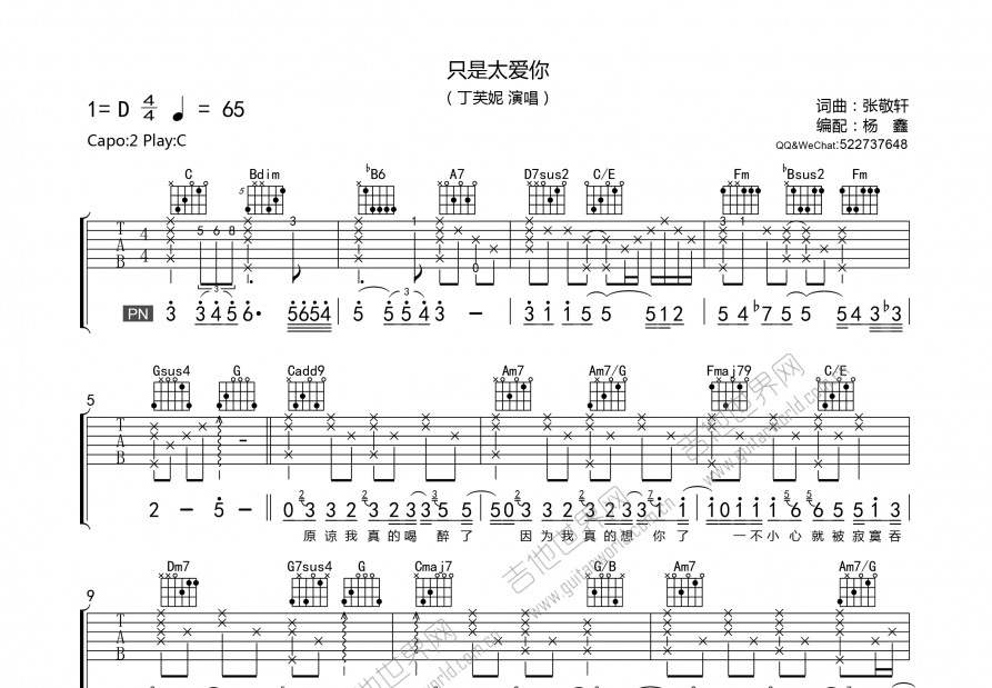 只是太爱你吉他谱预览图