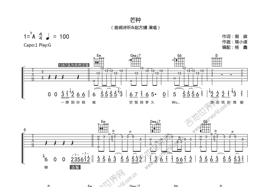芒种吉他谱预览图