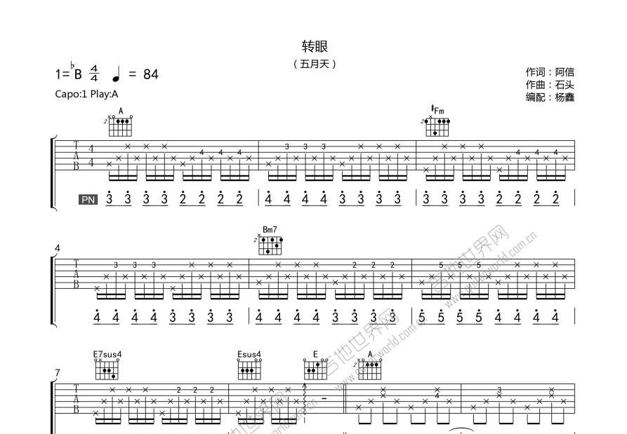 转眼吉他谱预览图