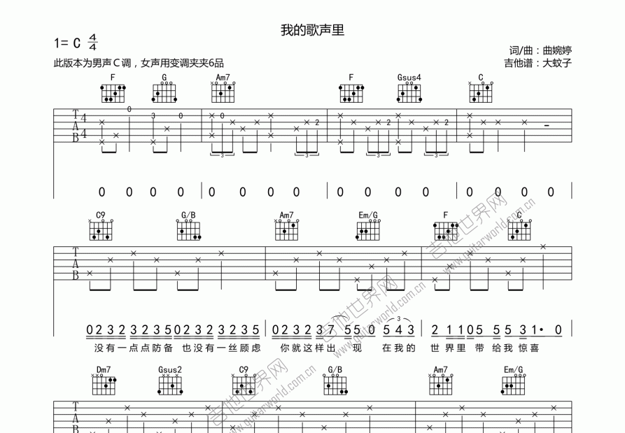 我的歌声里吉他谱预览图