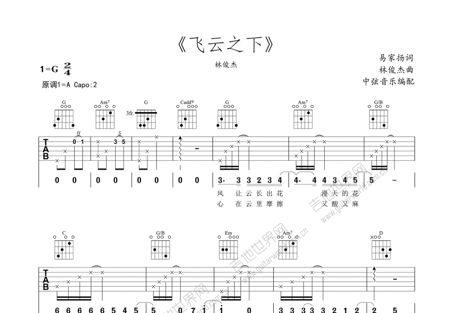 飞云之下吉他谱预览图