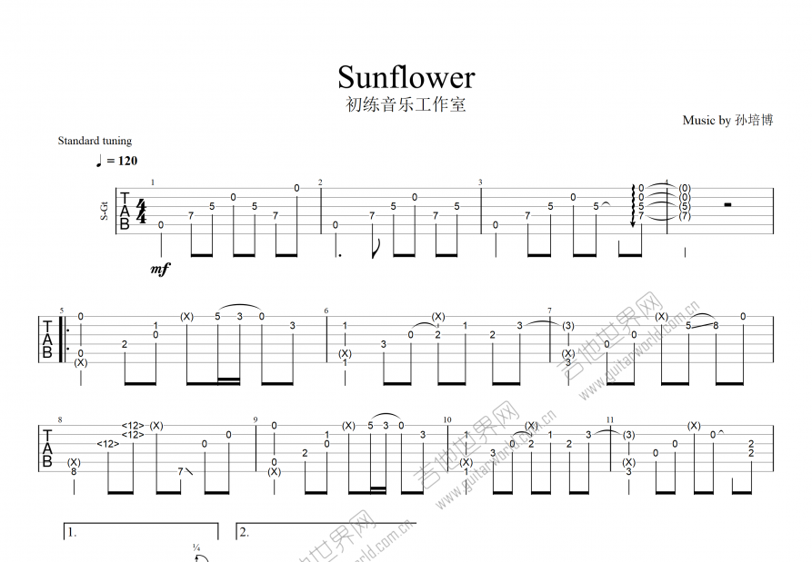 sunflower太阳花吉他谱预览图