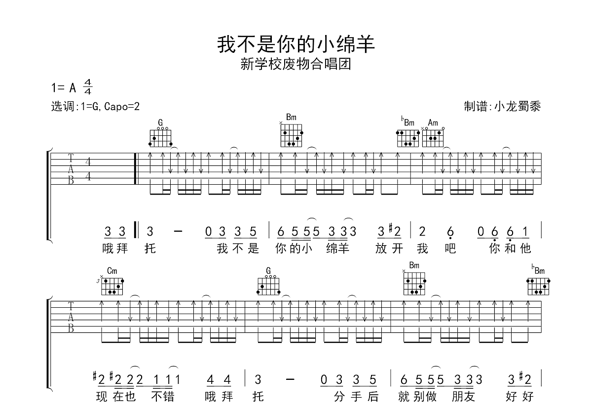 我不是你的小绵羊吉他谱预览图