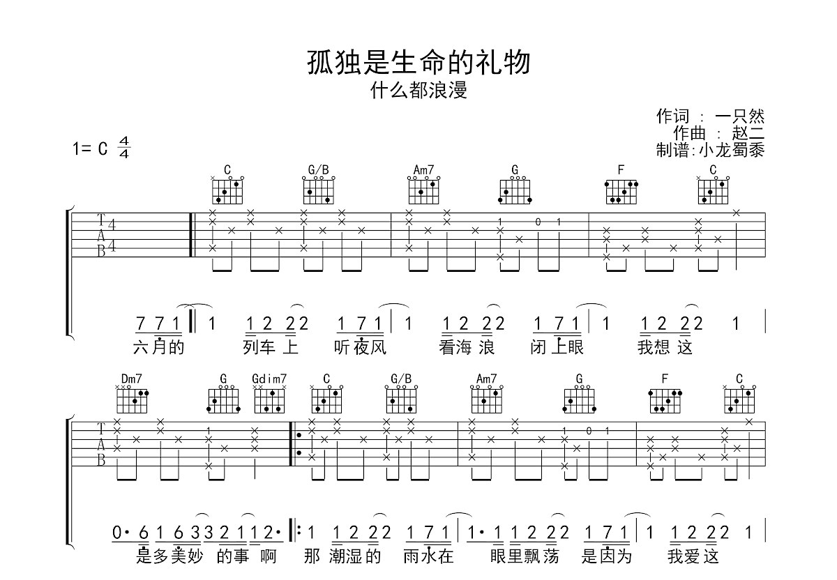 孤独是生命的礼物吉他谱预览图