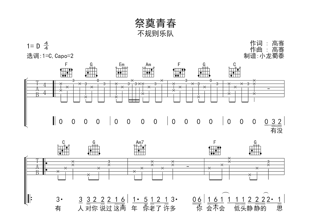 祭奠青春吉他谱预览图