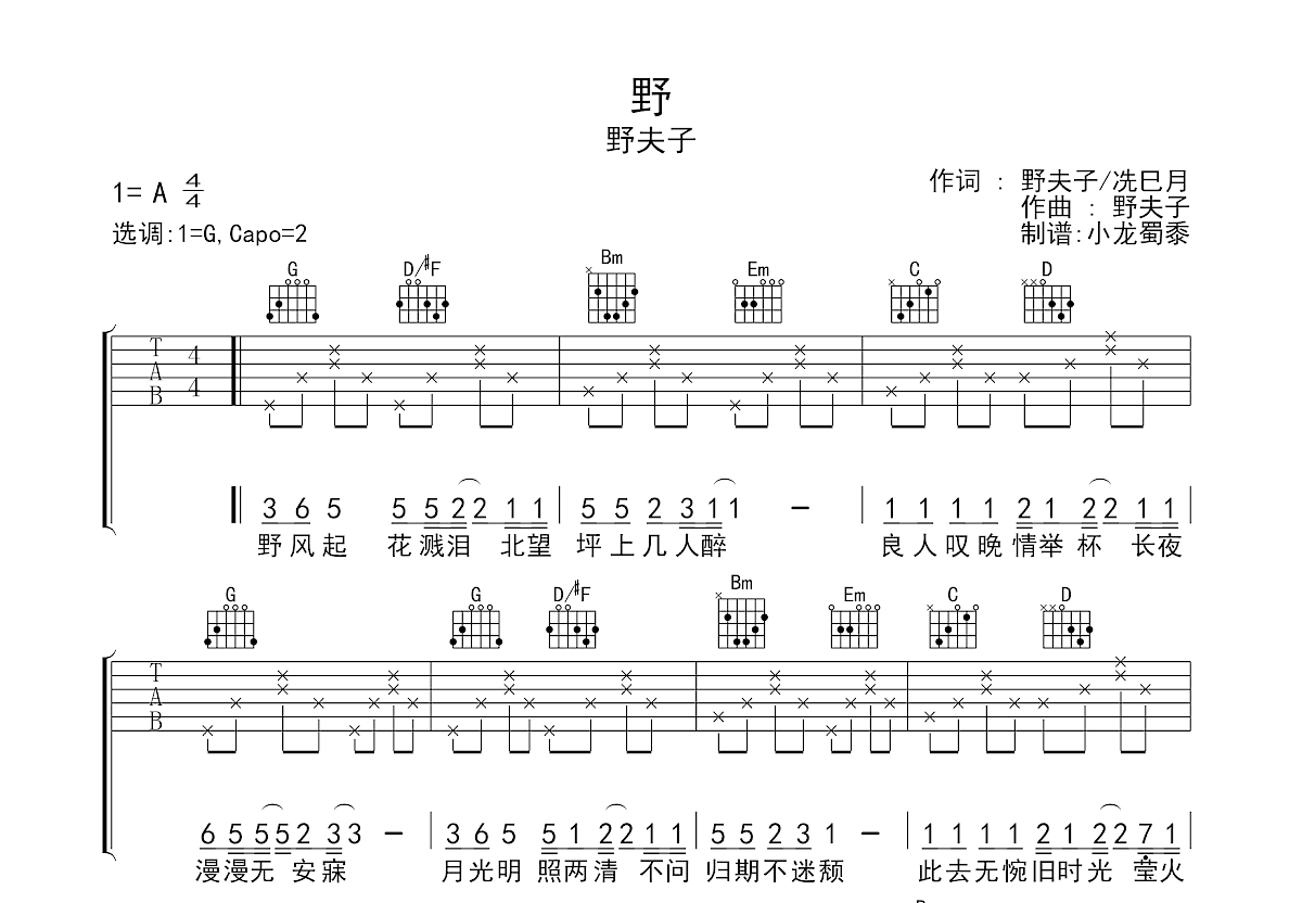 野吉他谱预览图