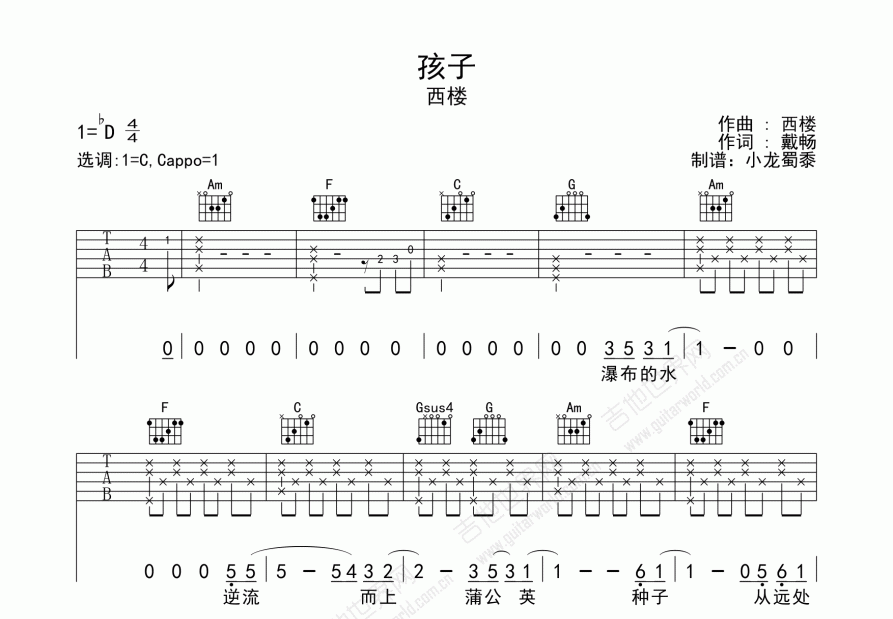 孩子吉他谱预览图