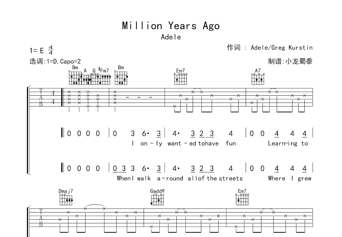 Million Years Ago吉他谱预览图