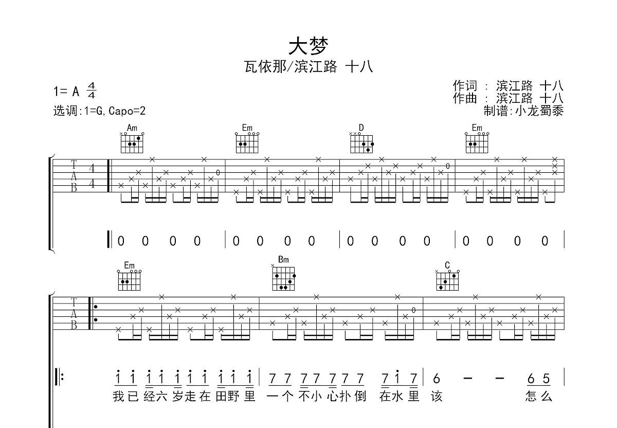 大梦吉他谱预览图