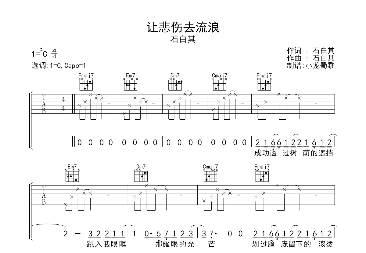 让悲伤去流浪吉他谱预览图