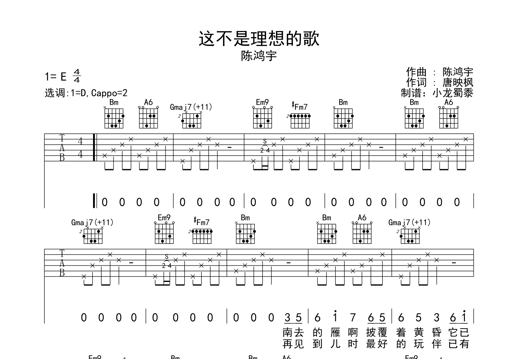 这不是理想的歌吉他谱预览图