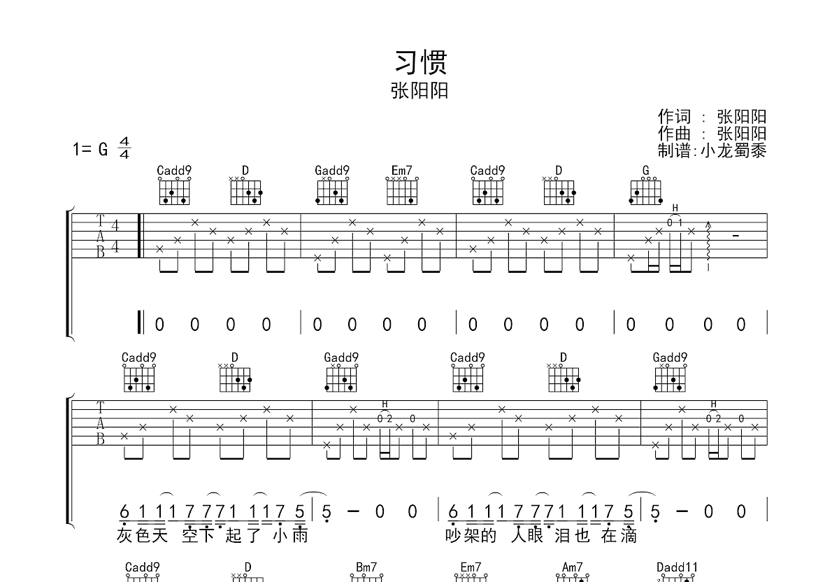 习惯吉他谱预览图