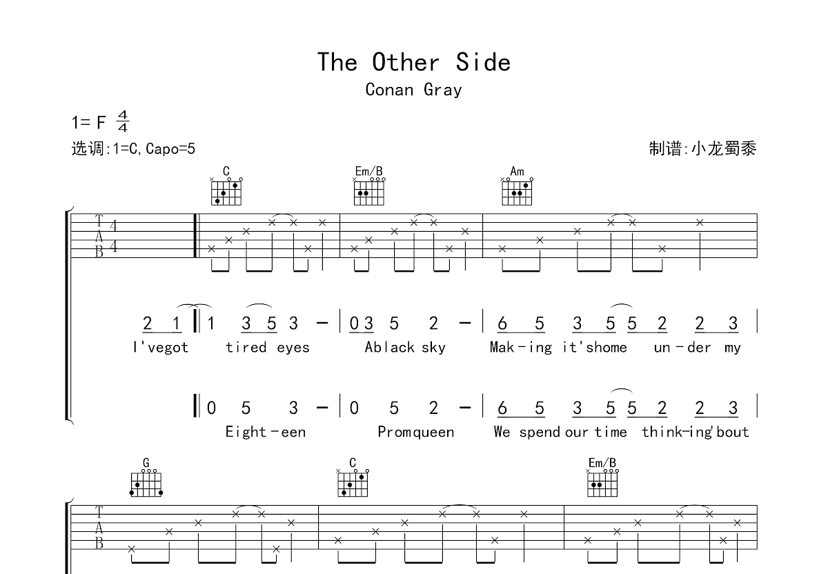 The Other Side吉他谱_Conan Gray_C调弹唱