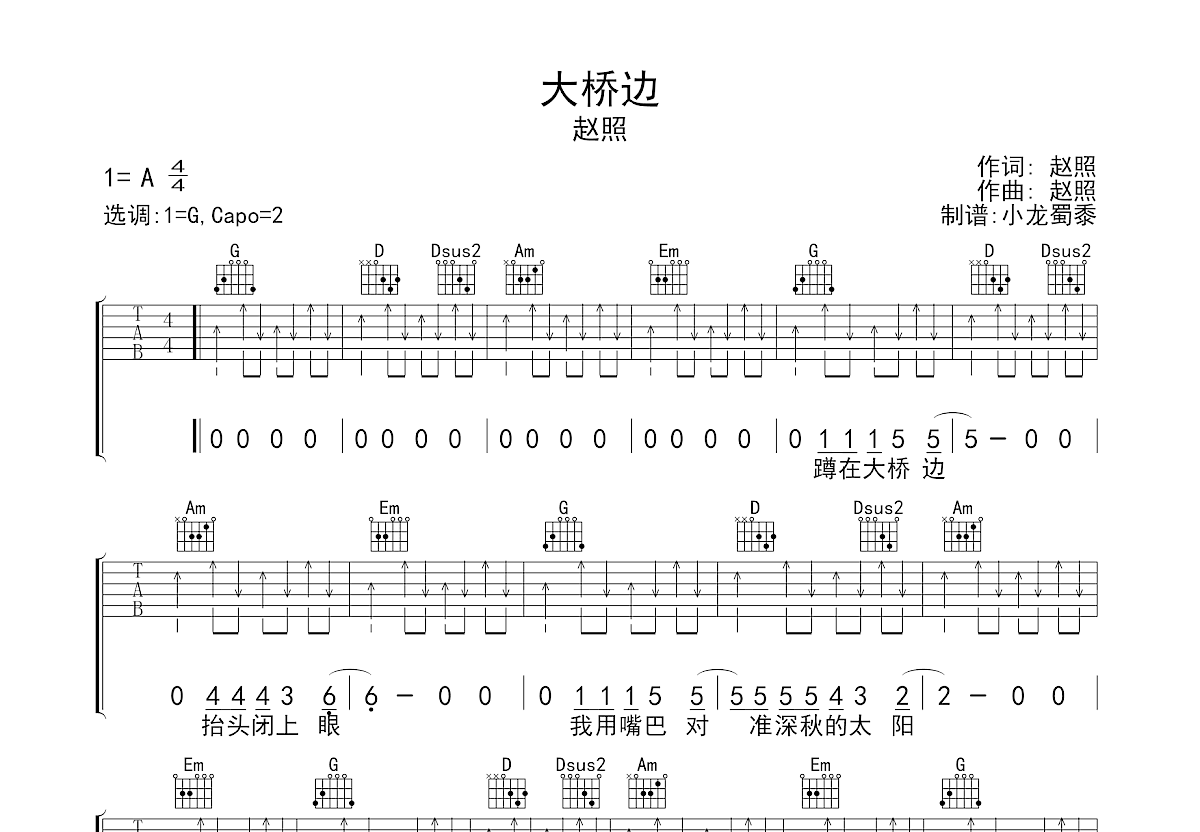 大桥边吉他谱_赵照_G调弹唱