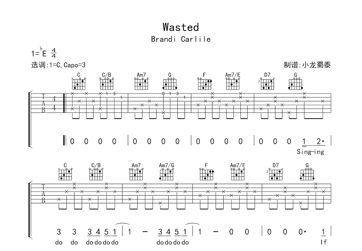 Wasted吉他谱预览图