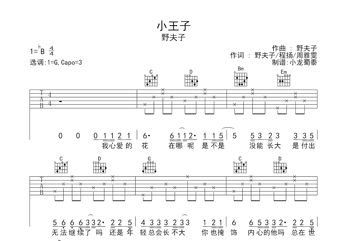 小王子吉他谱预览图