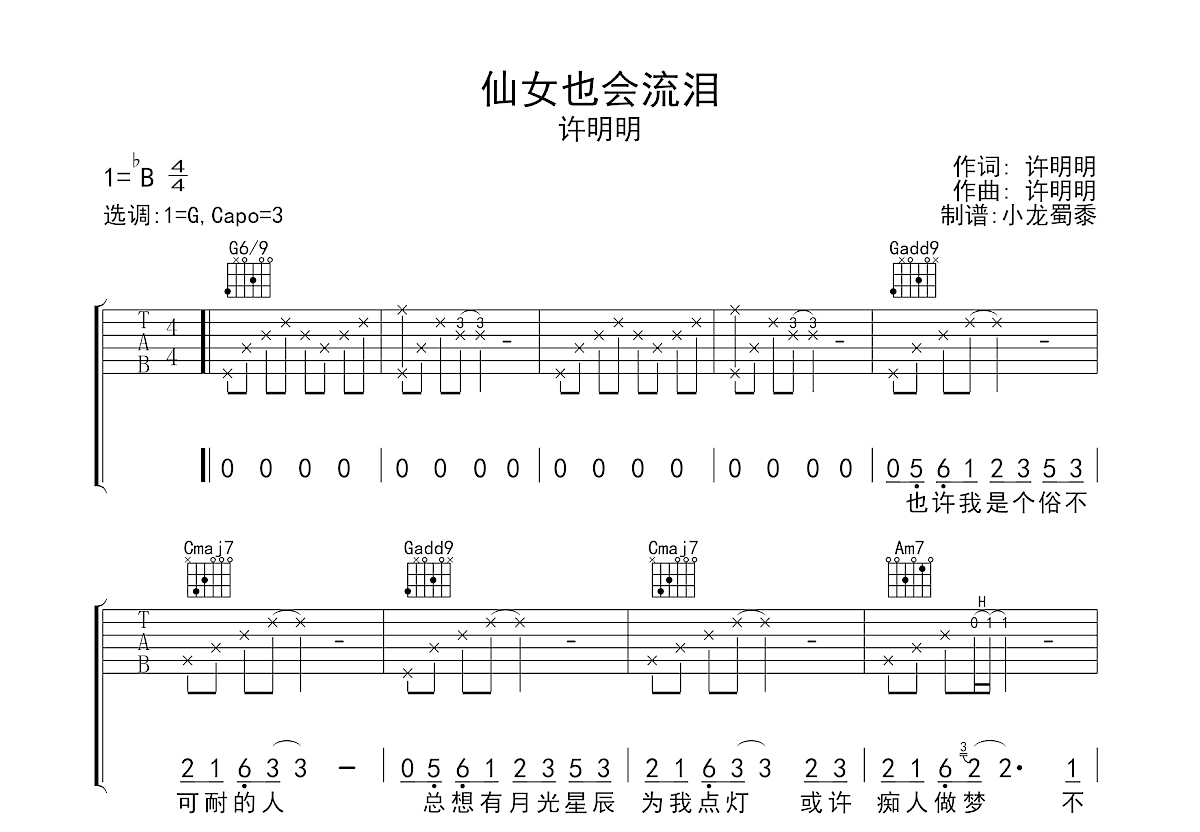 仙女也会流泪吉他谱预览图