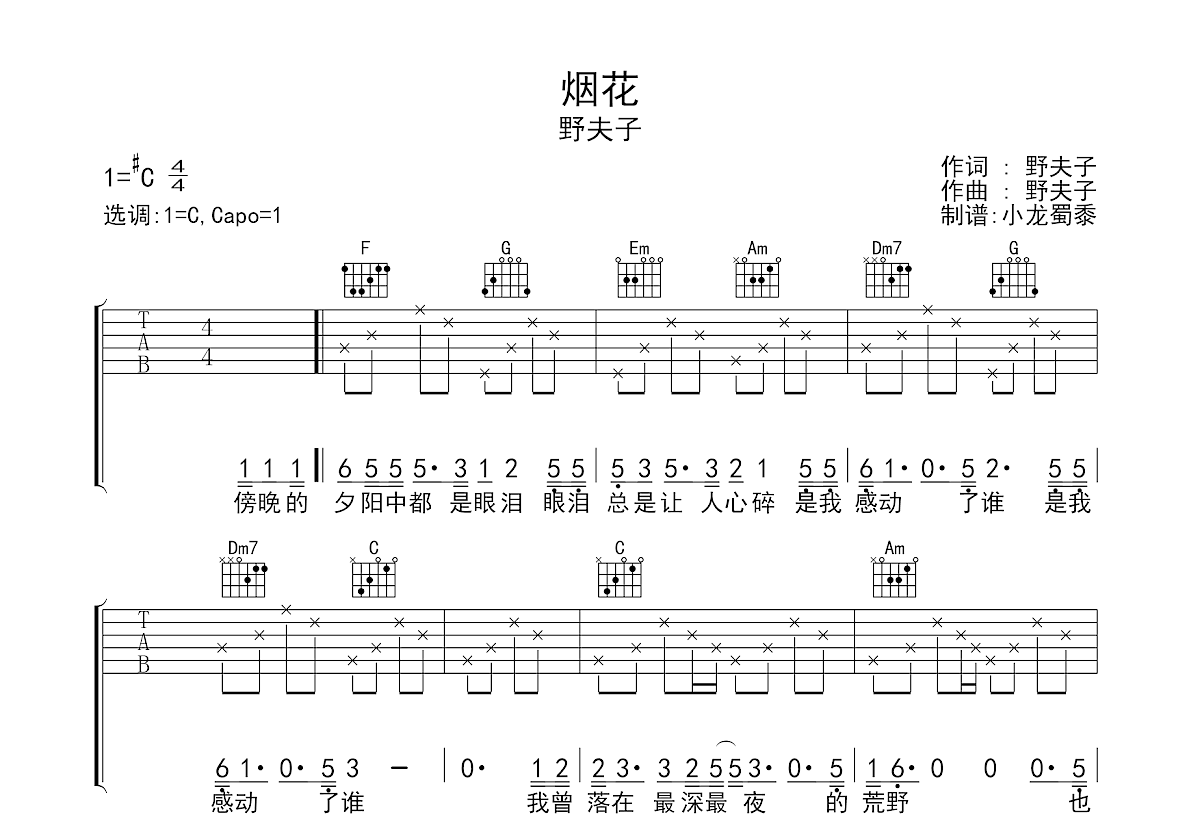 烟花吉他谱预览图