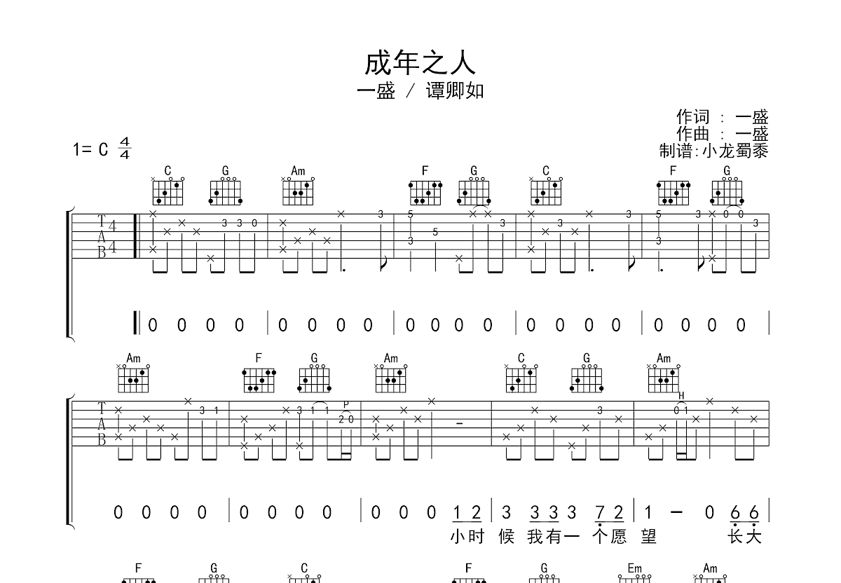 成年之人吉他谱预览图