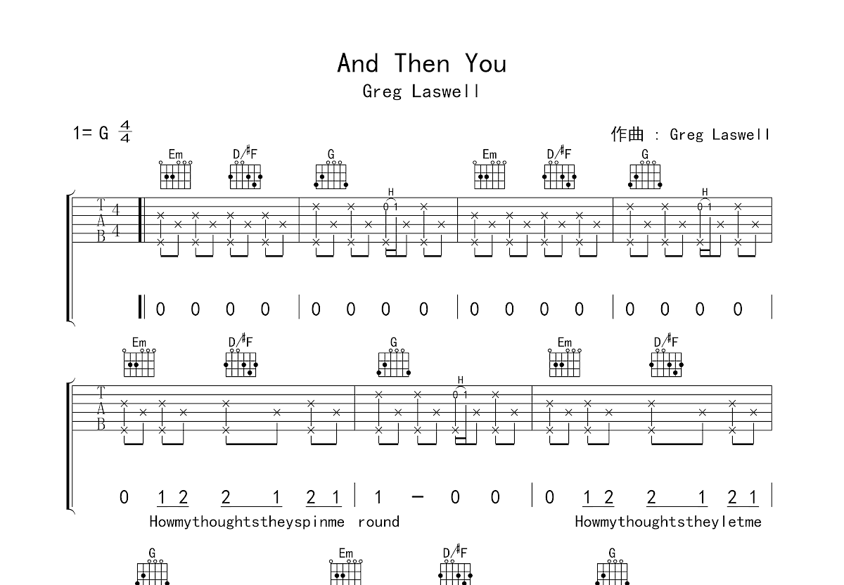 And Then You吉他谱_Greg Laswell_G调弹唱