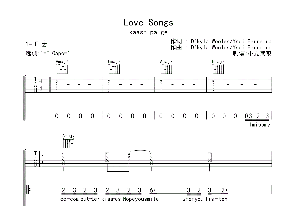 Love Songs吉他谱预览图