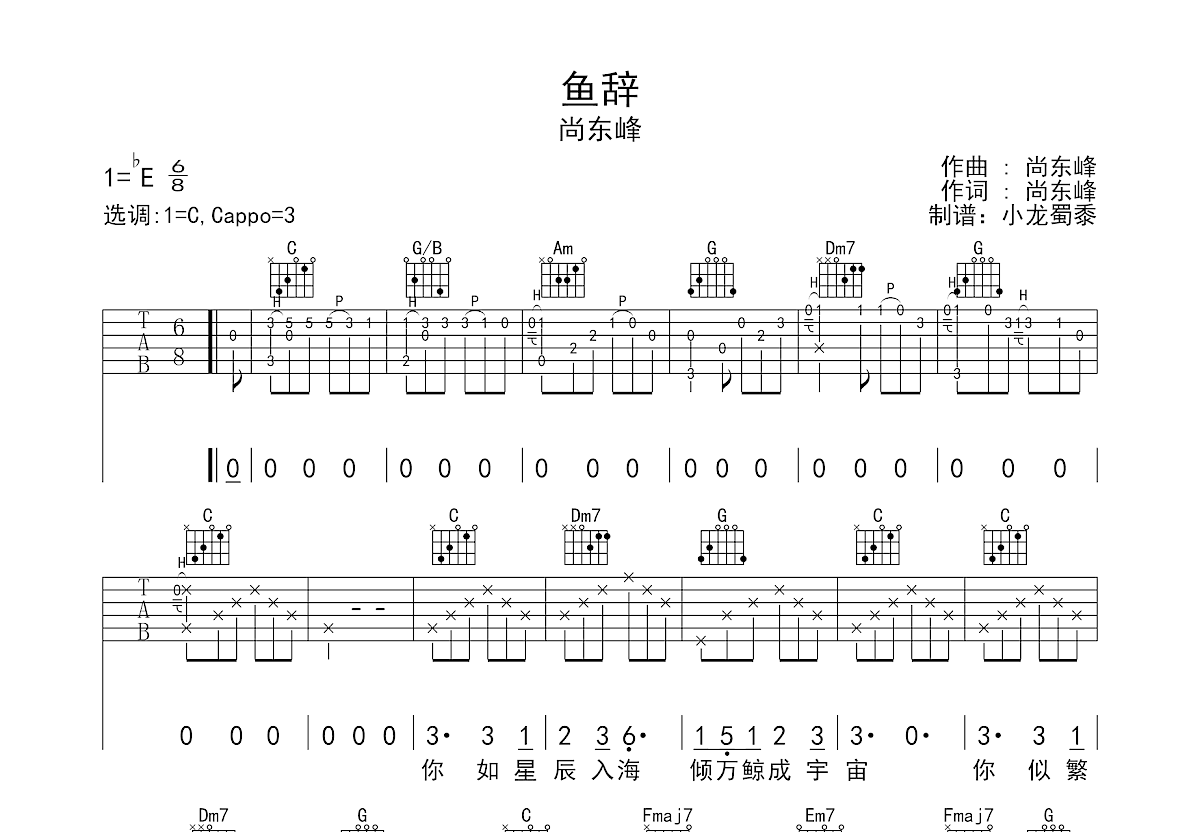 鱼辞吉他谱预览图