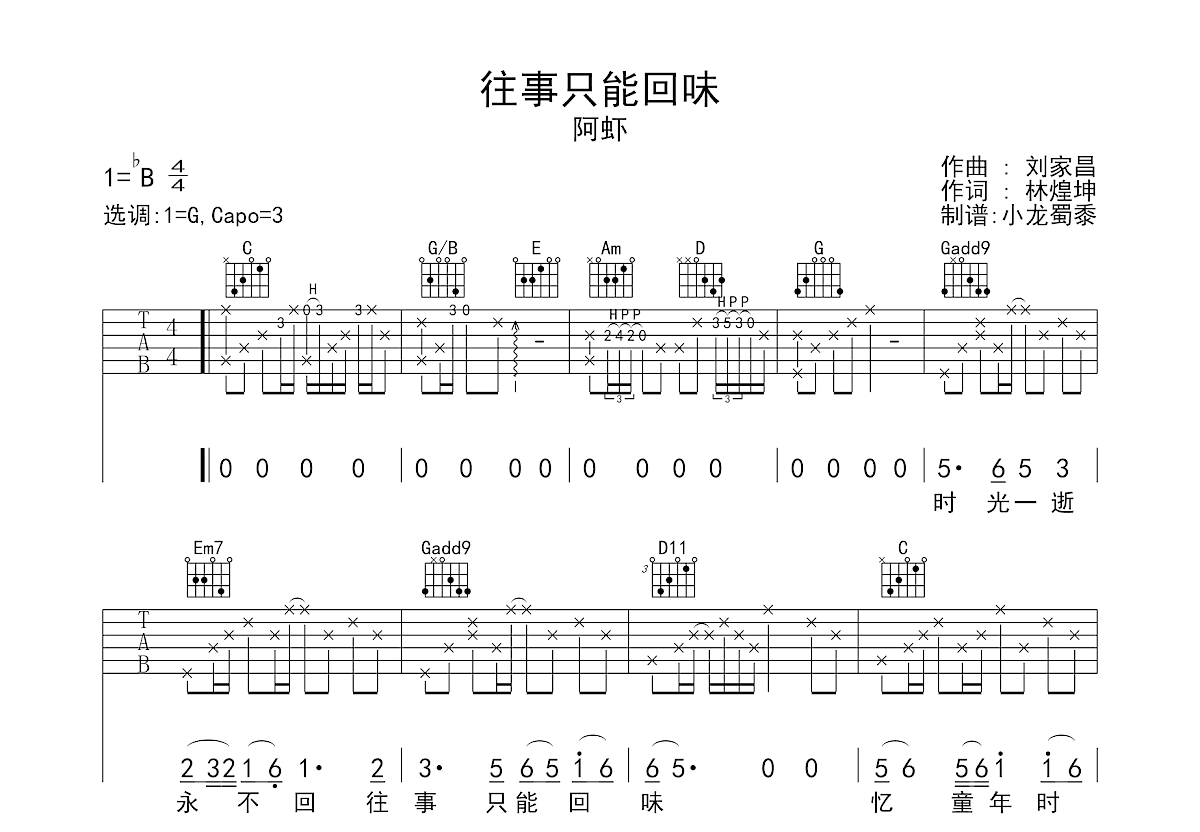 往事只能回味吉他谱预览图