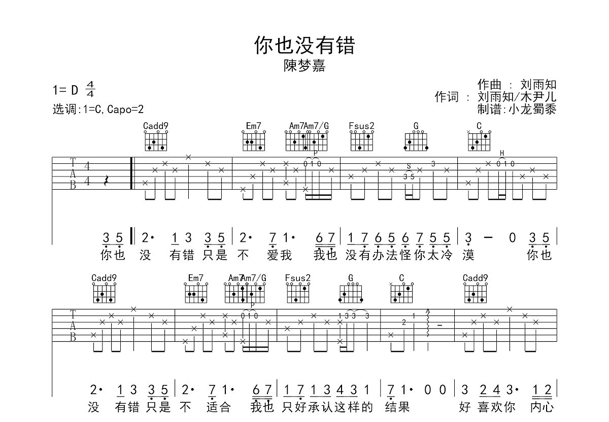 你也没有错吉他谱预览图