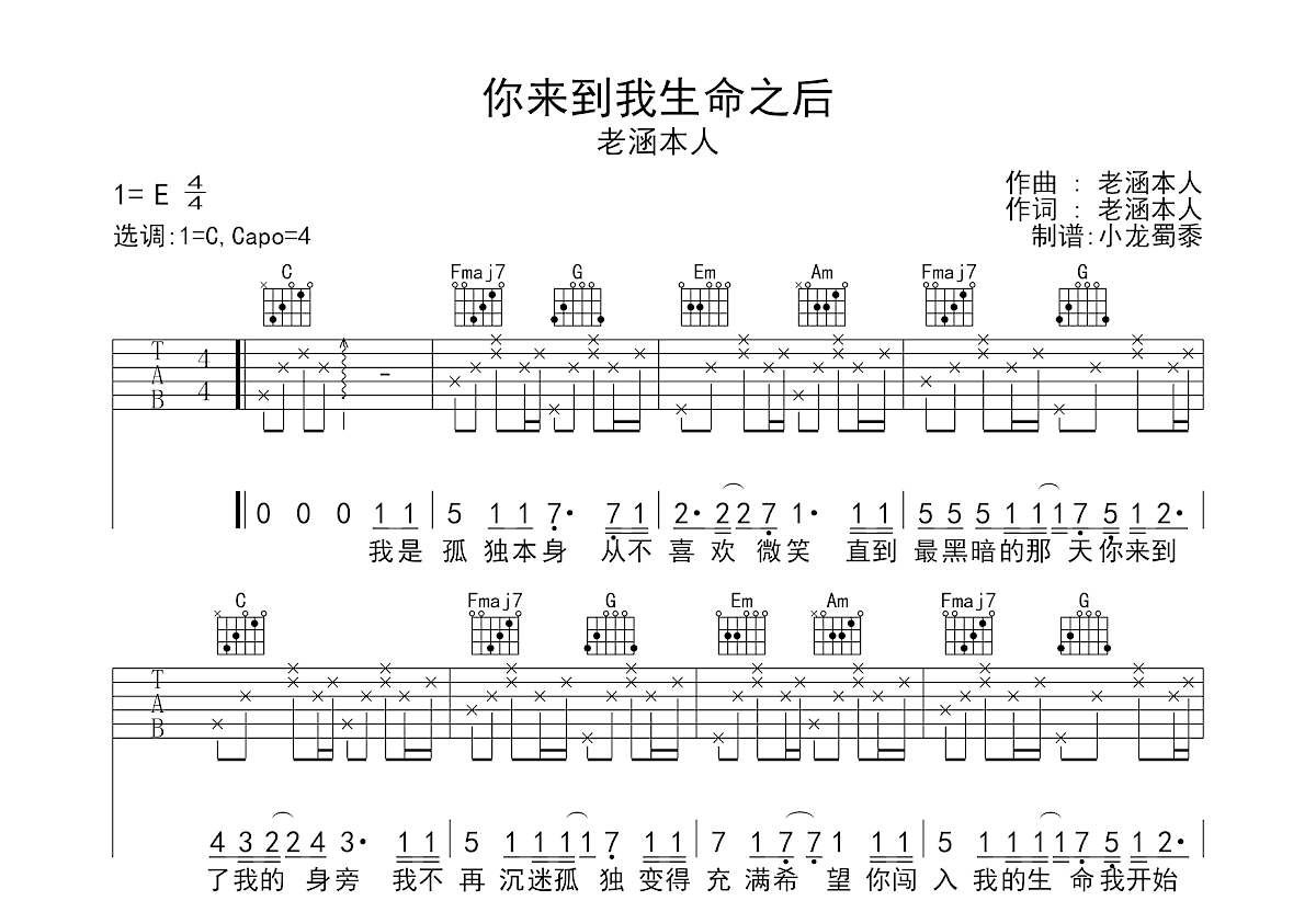 你来到我生命之后吉他谱预览图