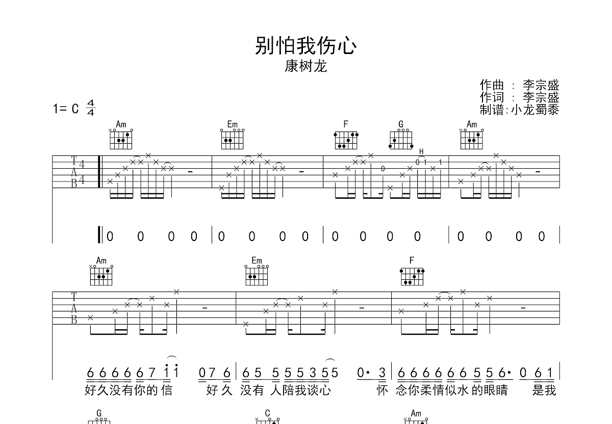 别怕我伤心吉他谱预览图