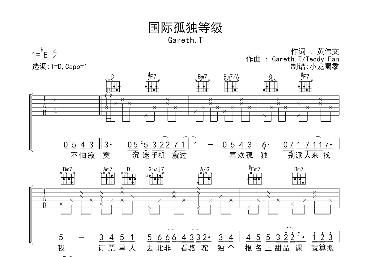 国际孤独等级吉他谱预览图