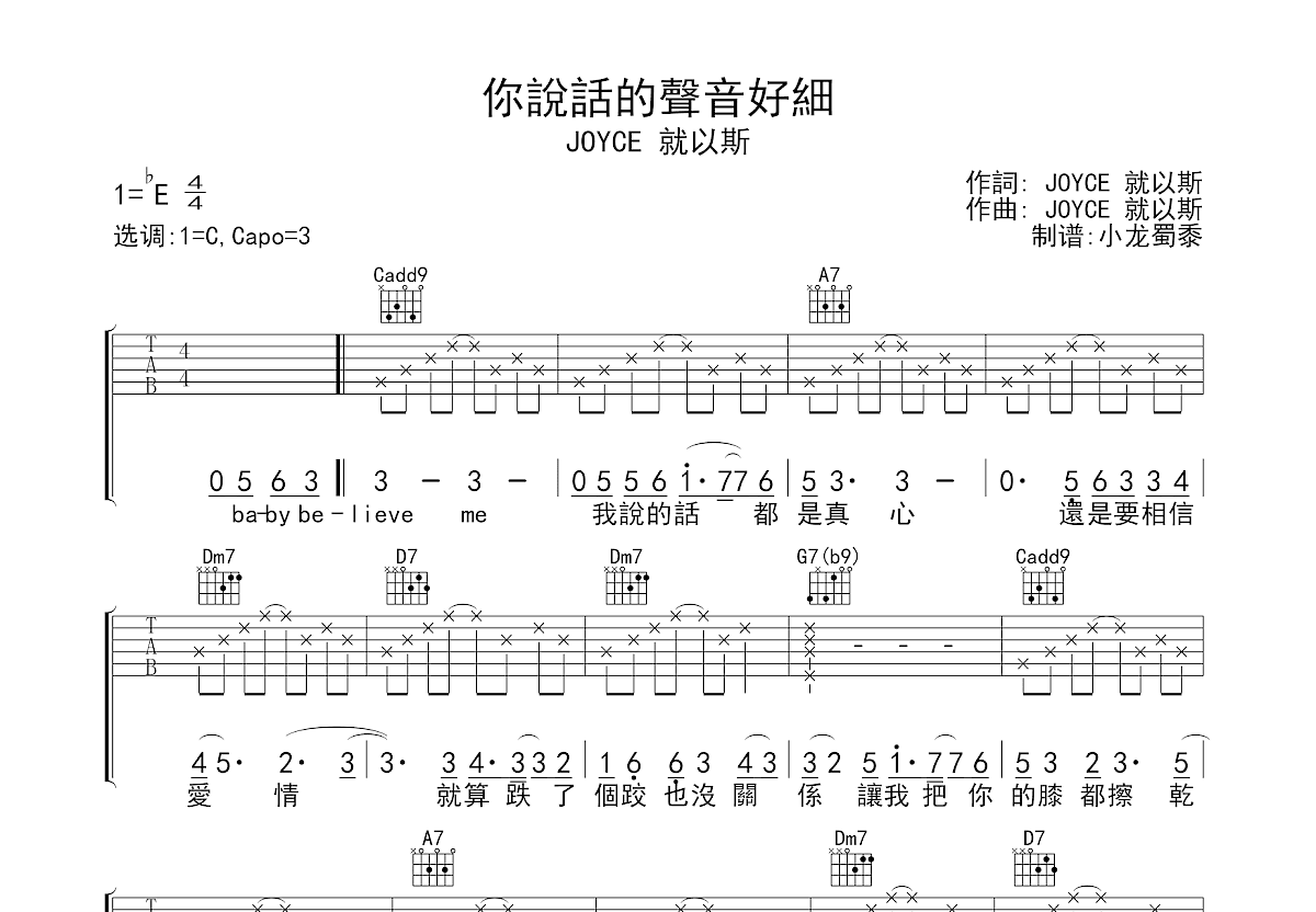 你說話的聲音好細吉他谱预览图