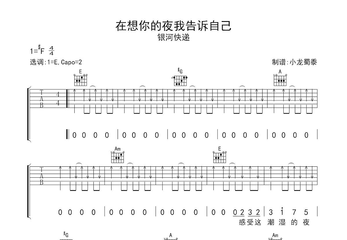 在想你的夜我告诉自己吉他谱预览图