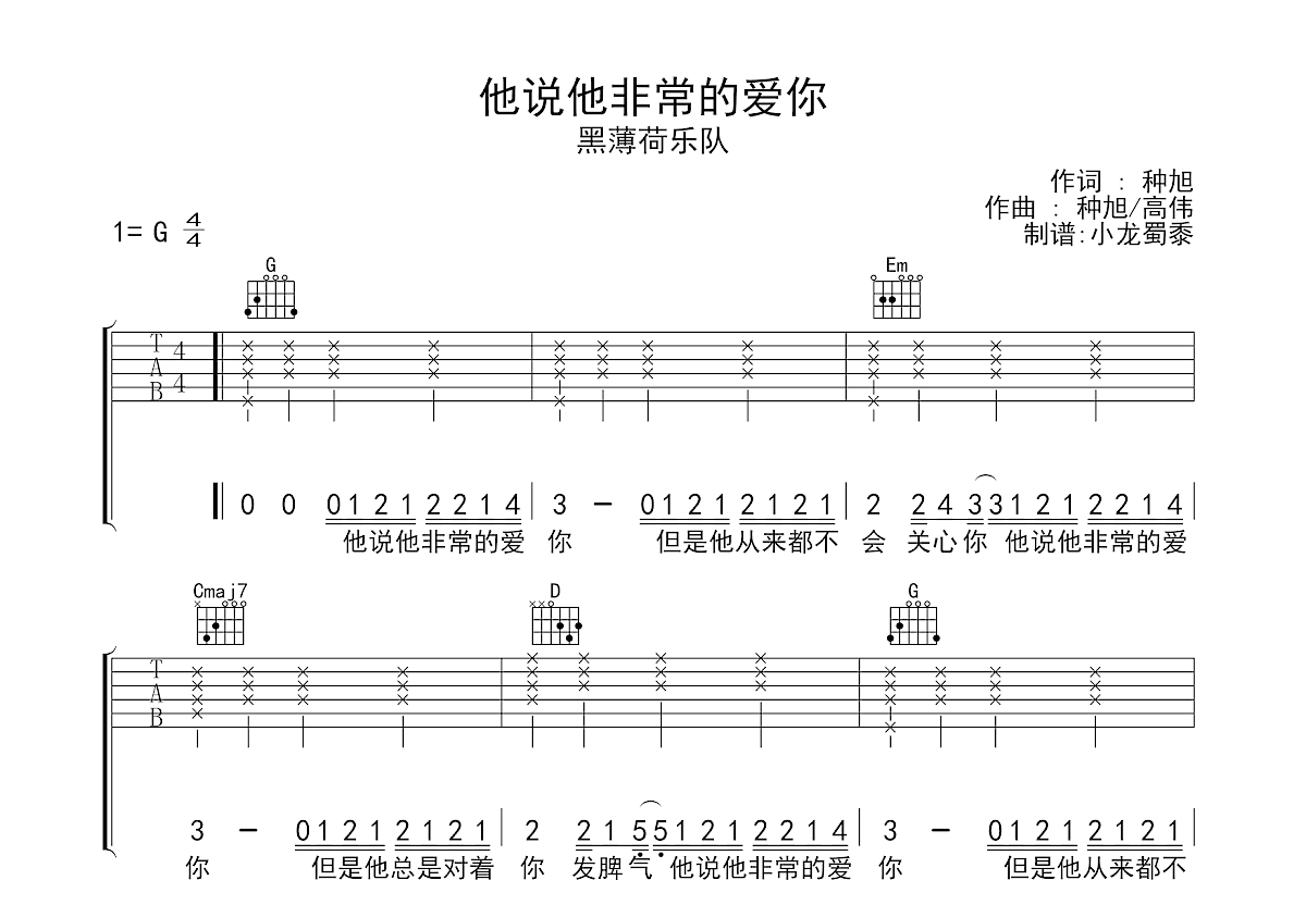 他说他非常的爱你吉他谱预览图