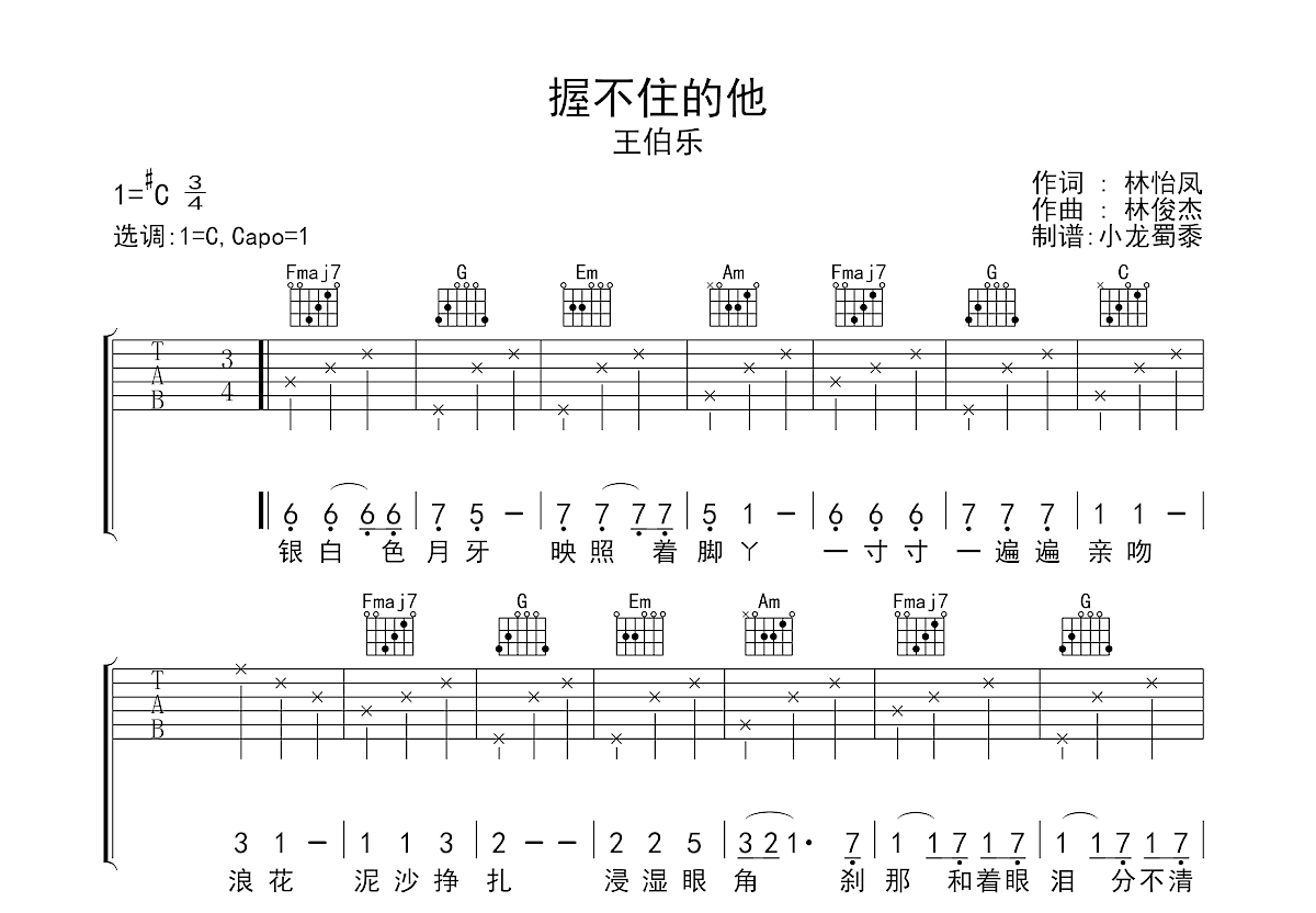 握不住的他吉他谱预览图