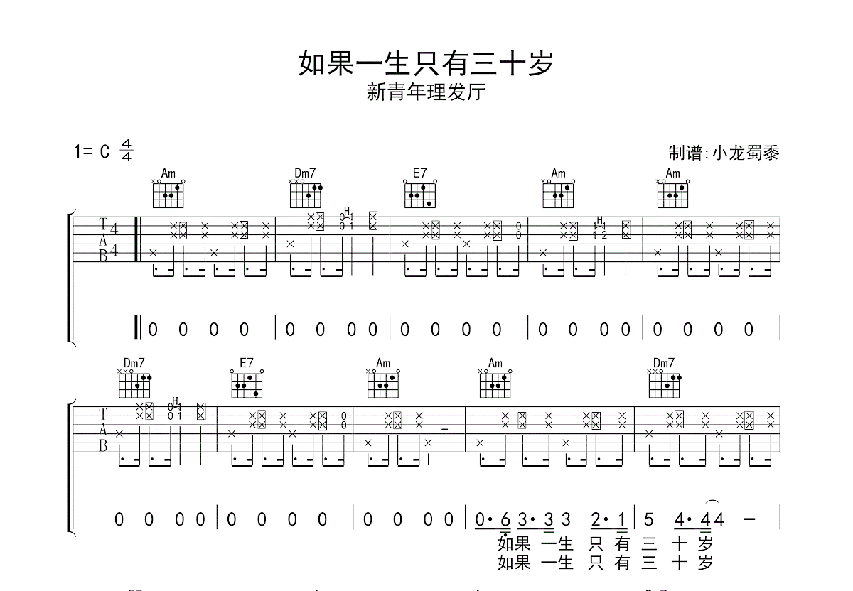 如果一生只有三十岁吉他谱预览图