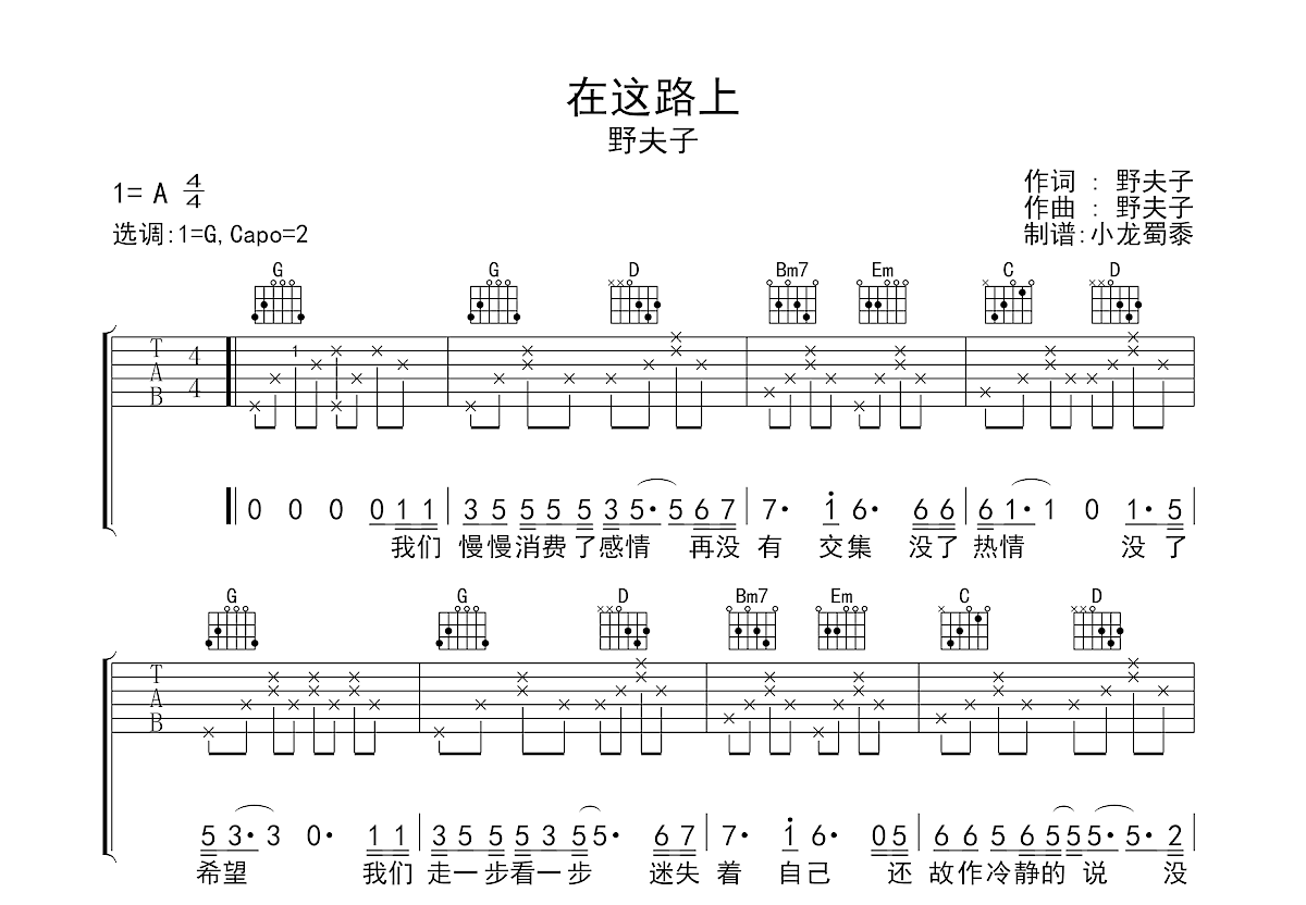 在这路上吉他谱预览图