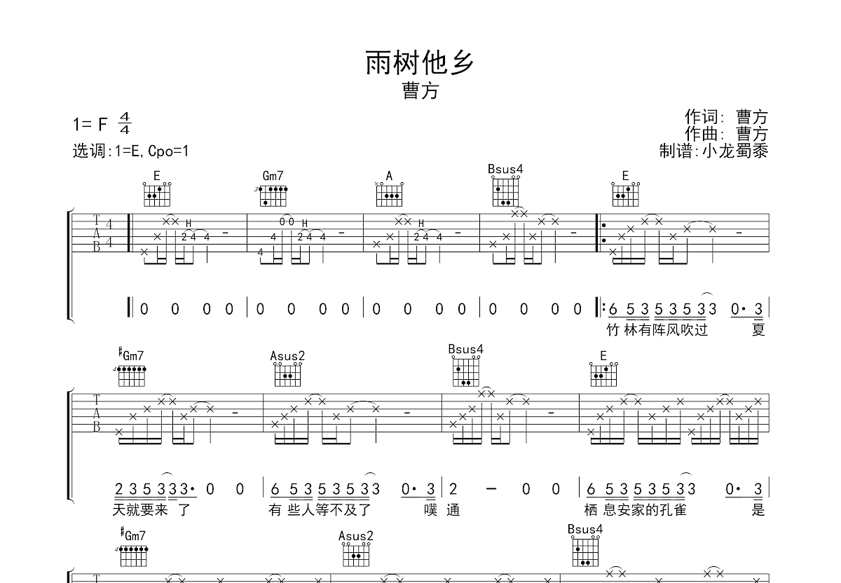 雨树他乡吉他谱预览图