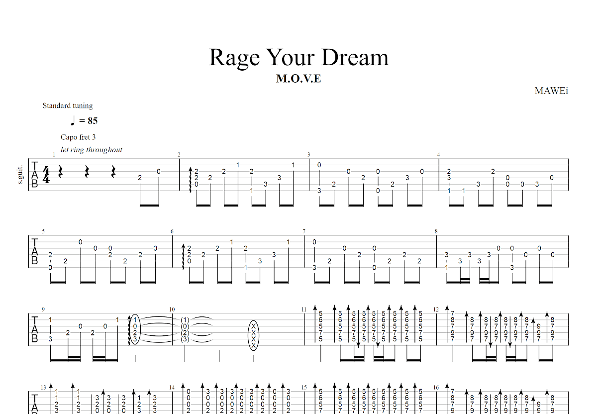 Rage your dream吉他谱预览图