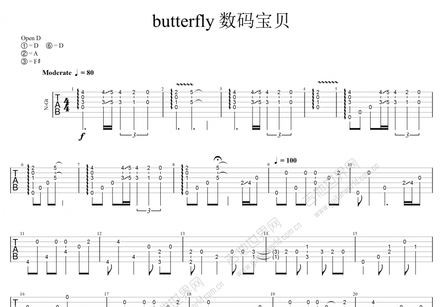 butterfly 数码宝贝吉他谱预览图