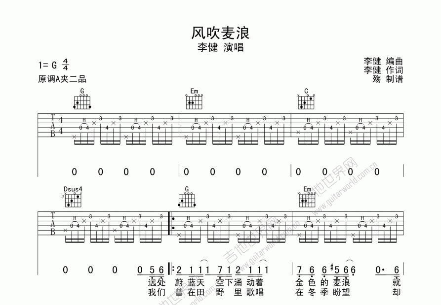 风吹麦浪吉他谱预览图