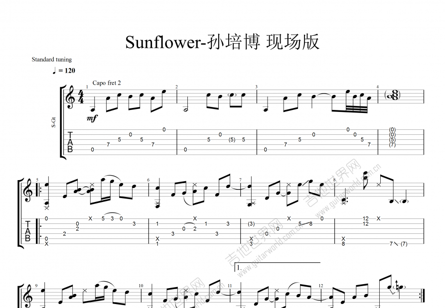 Sunflower吉他谱预览图