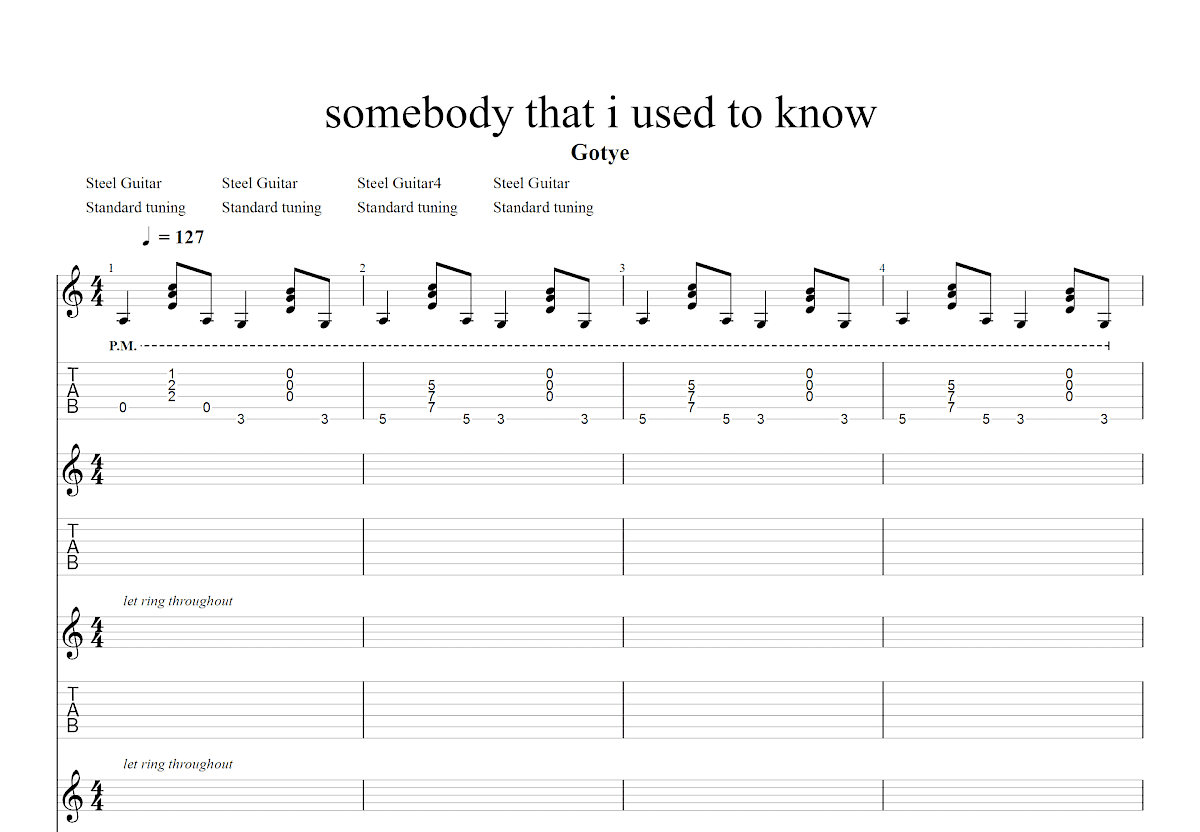 somebody that i used to know四重奏吉他谱预览图
