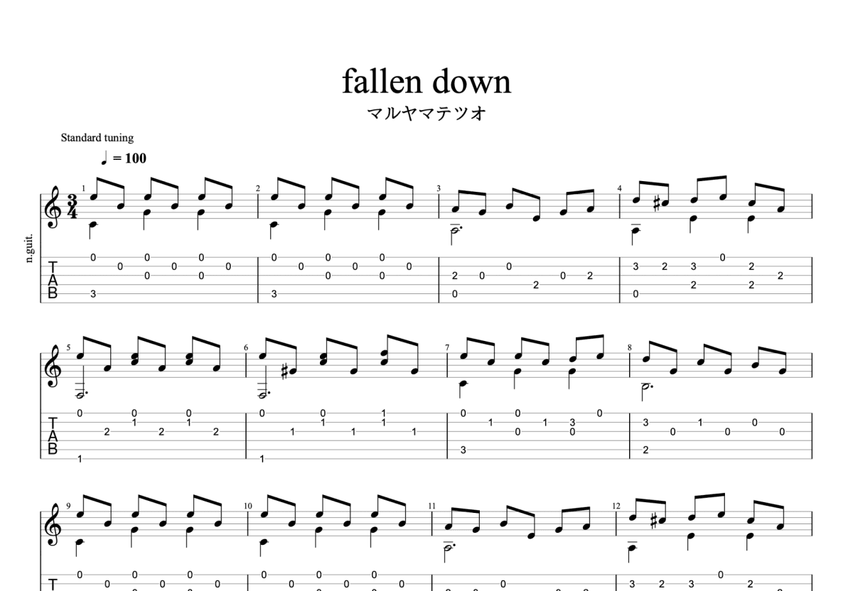 fallen down吉他谱预览图