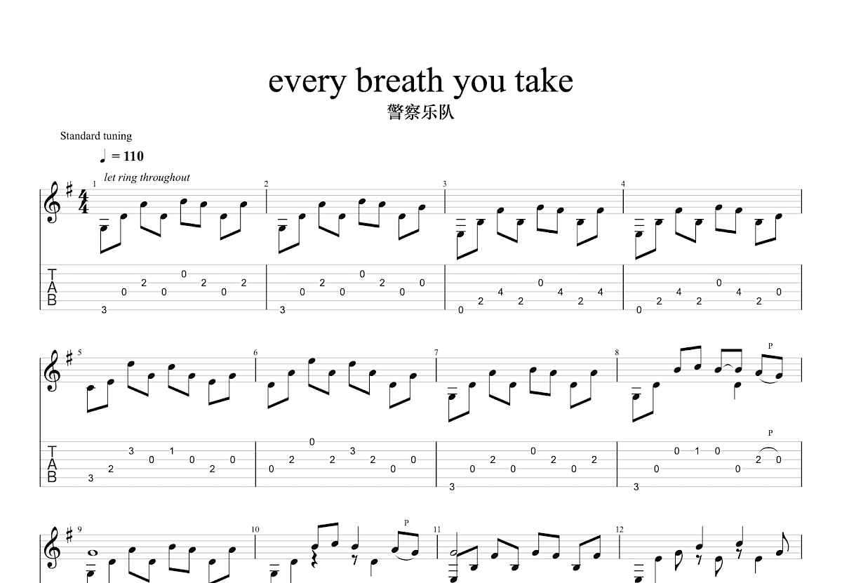 Every Breath You Take吉他谱预览图