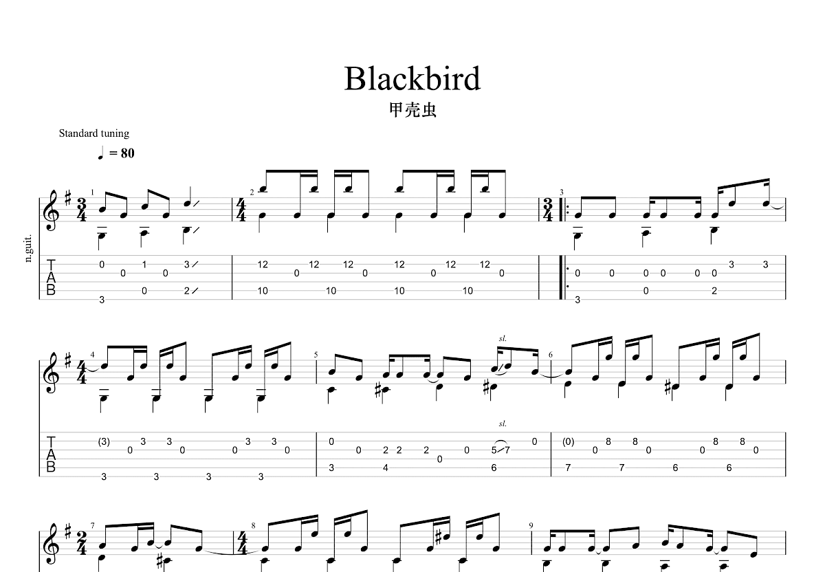 Blackbird吉他谱预览图