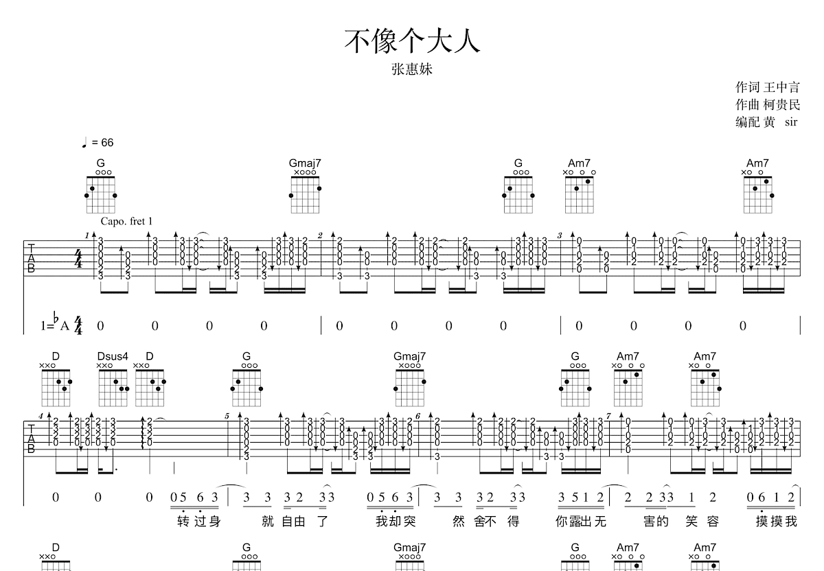 不像个大人吉他谱预览图