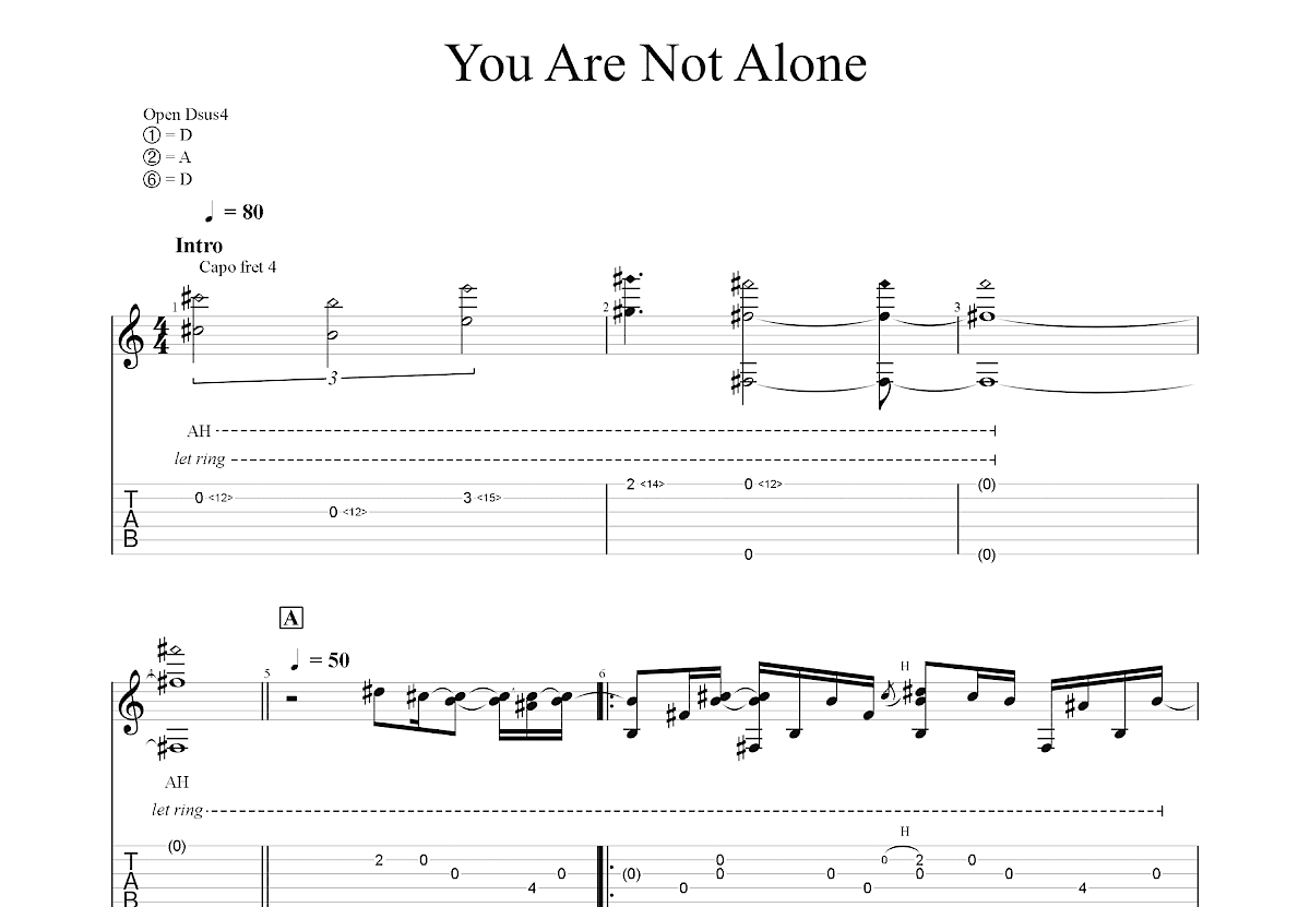 You Are Not Alone吉他谱预览图